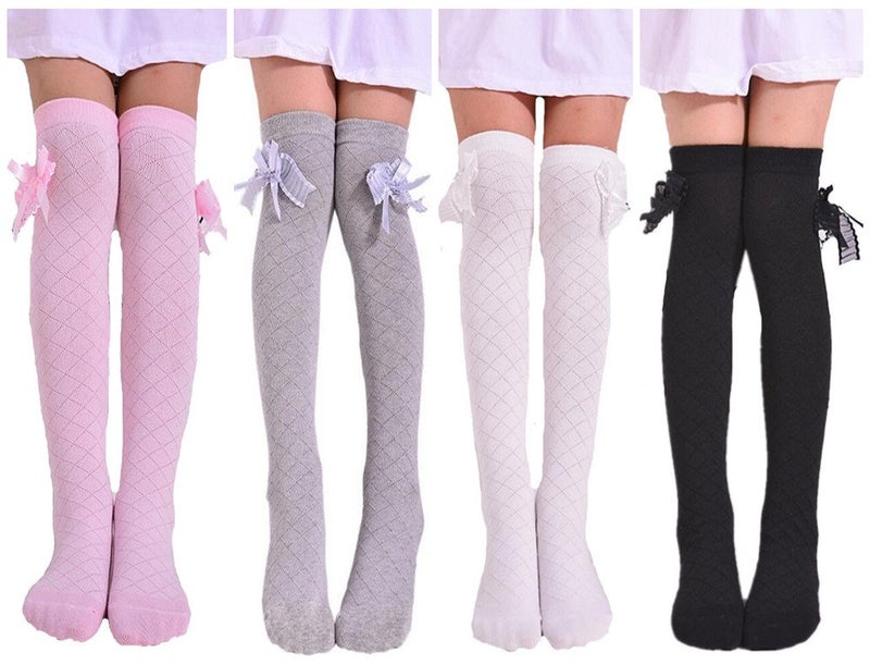 Toptim 4 Pairs Girl's Knee High Socks Over Calf Kids Overknee Stockings 2-8T - Image 1